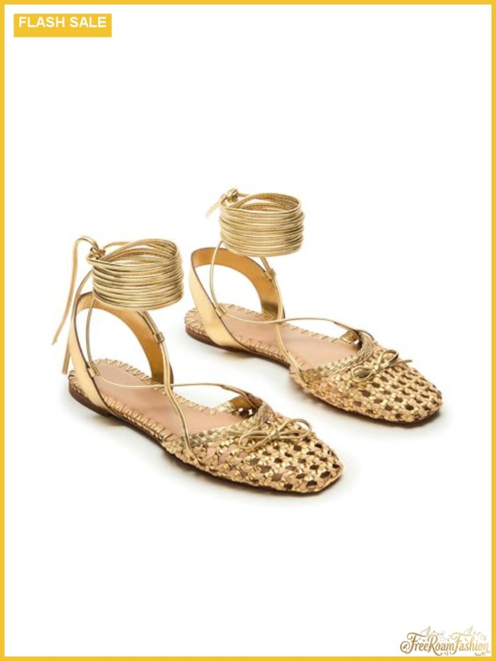 Woven Ballet Flats Women Lace Up Square Toe Closed Sandals Dressy Summer Shoes